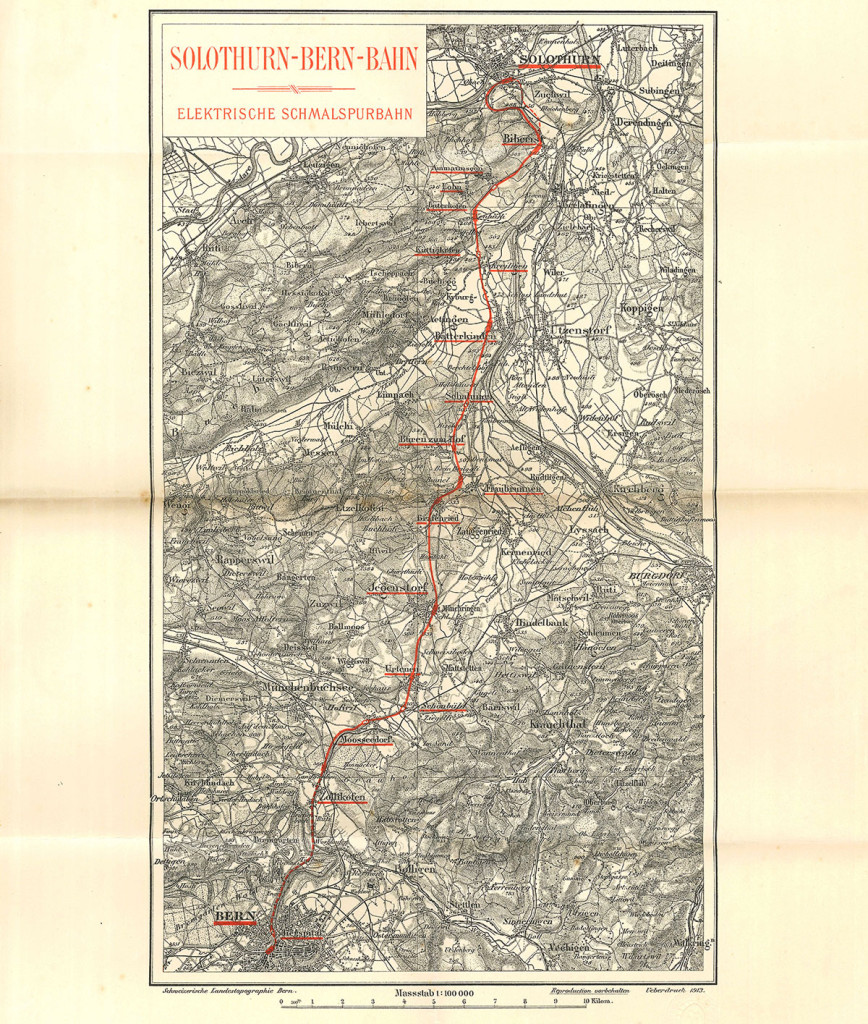 Der vereinbarte Streckenverlauf Bern-Solothurn 1913