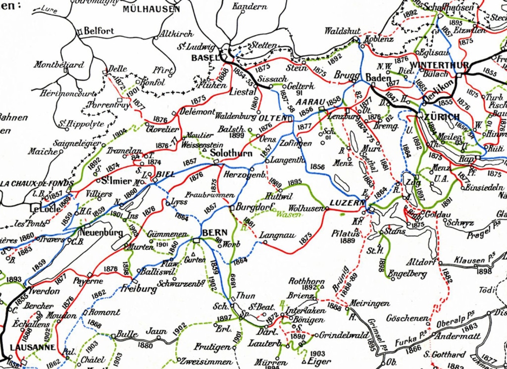 Eisenbahnen Schweiz bis 1907 Ausschnitt